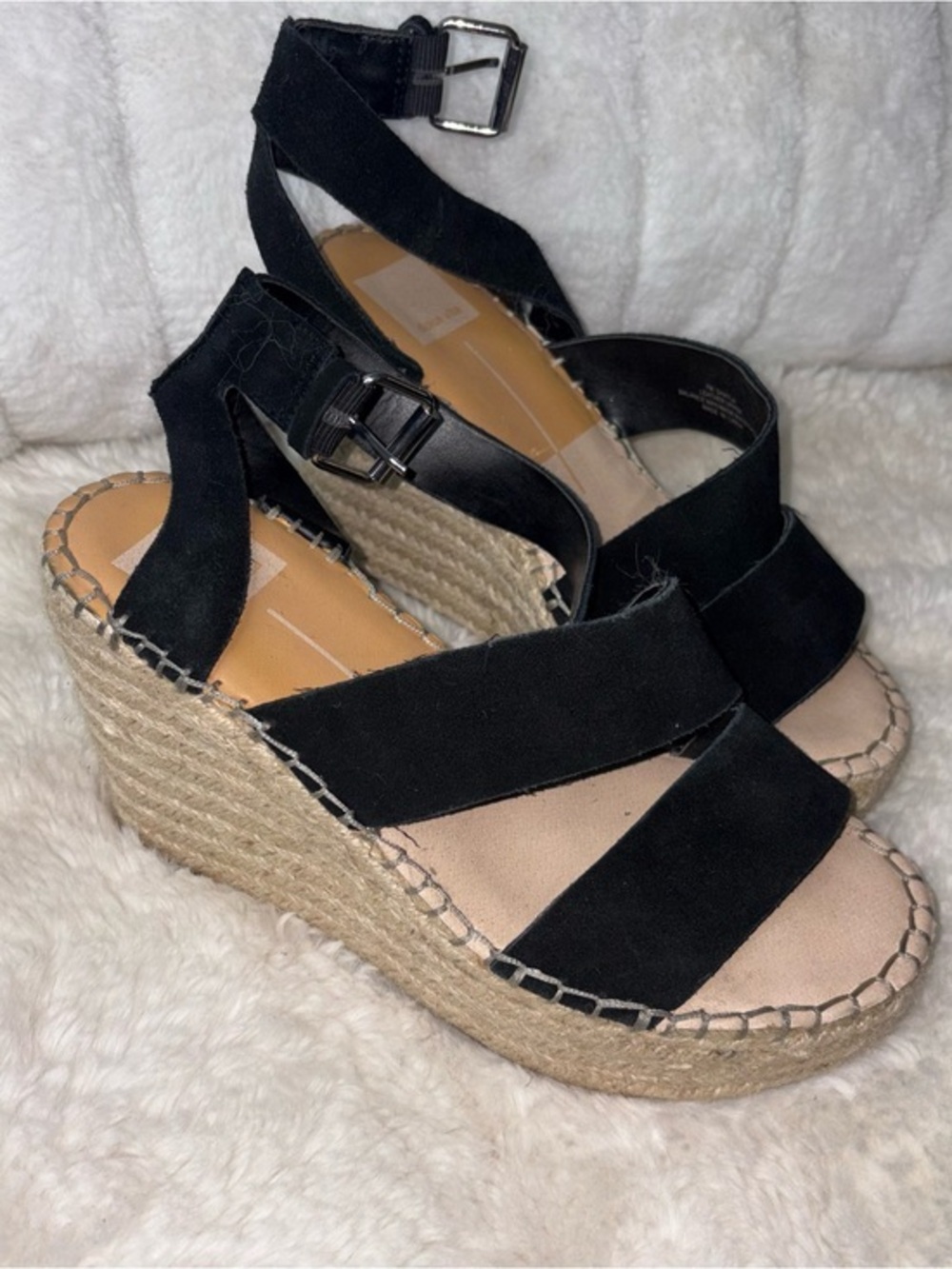 Dolce Vita Black Suede Espadrille Wedge Sandals
